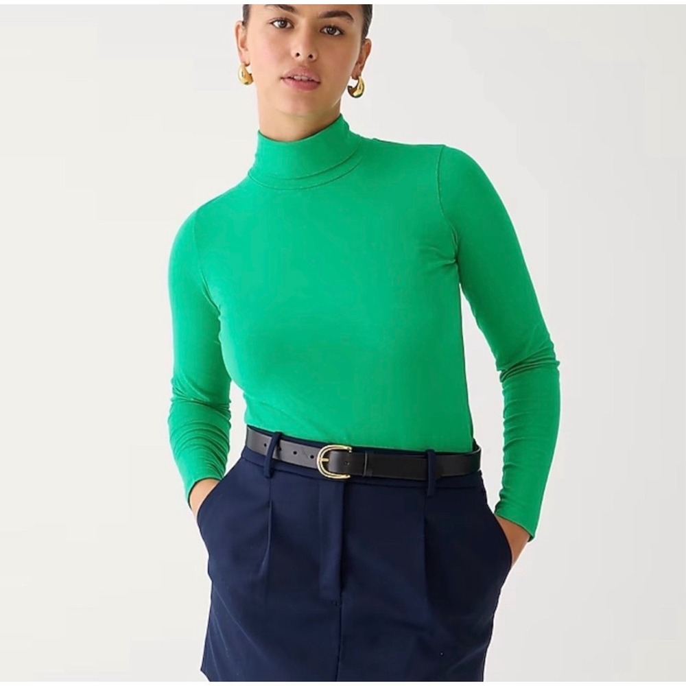 J.Crew Womens Kelly Green Cotton Long Sleeve Turtleneck Top M NEW